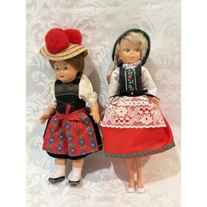 vintage 7-inch Sweetheart  Schneider BOLLENHUT "Trachtenpuppen" dolls  Set Of 2